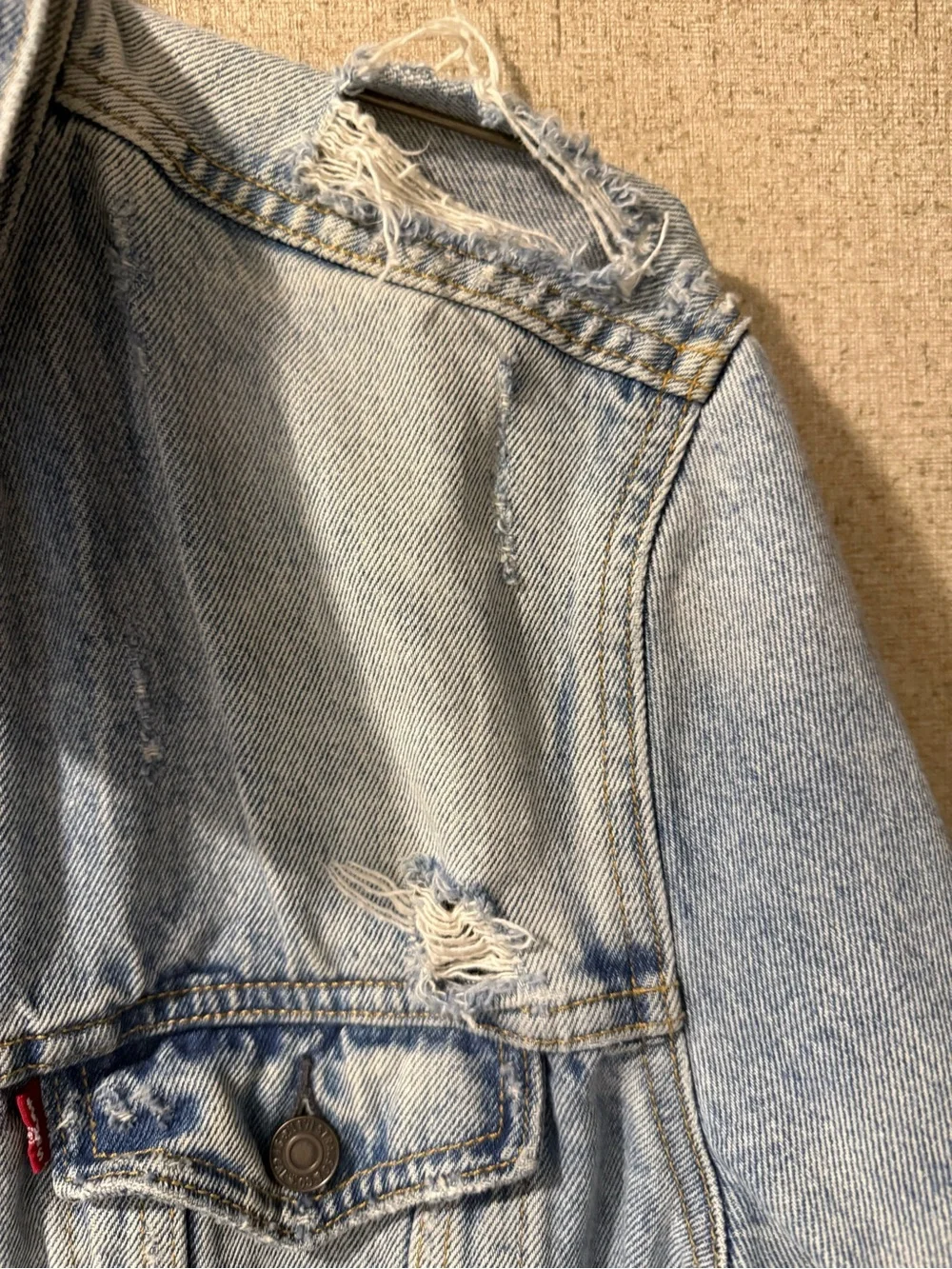 Levi's Light Wash Distressed Denim Trucker Jacket - Men's size Large
